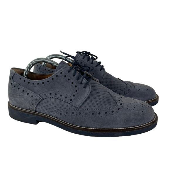 S.F Esseffe Made in Italy Suede Wingtip Derby Blue Gray Loafers Size 42 - Picture 1 of 8